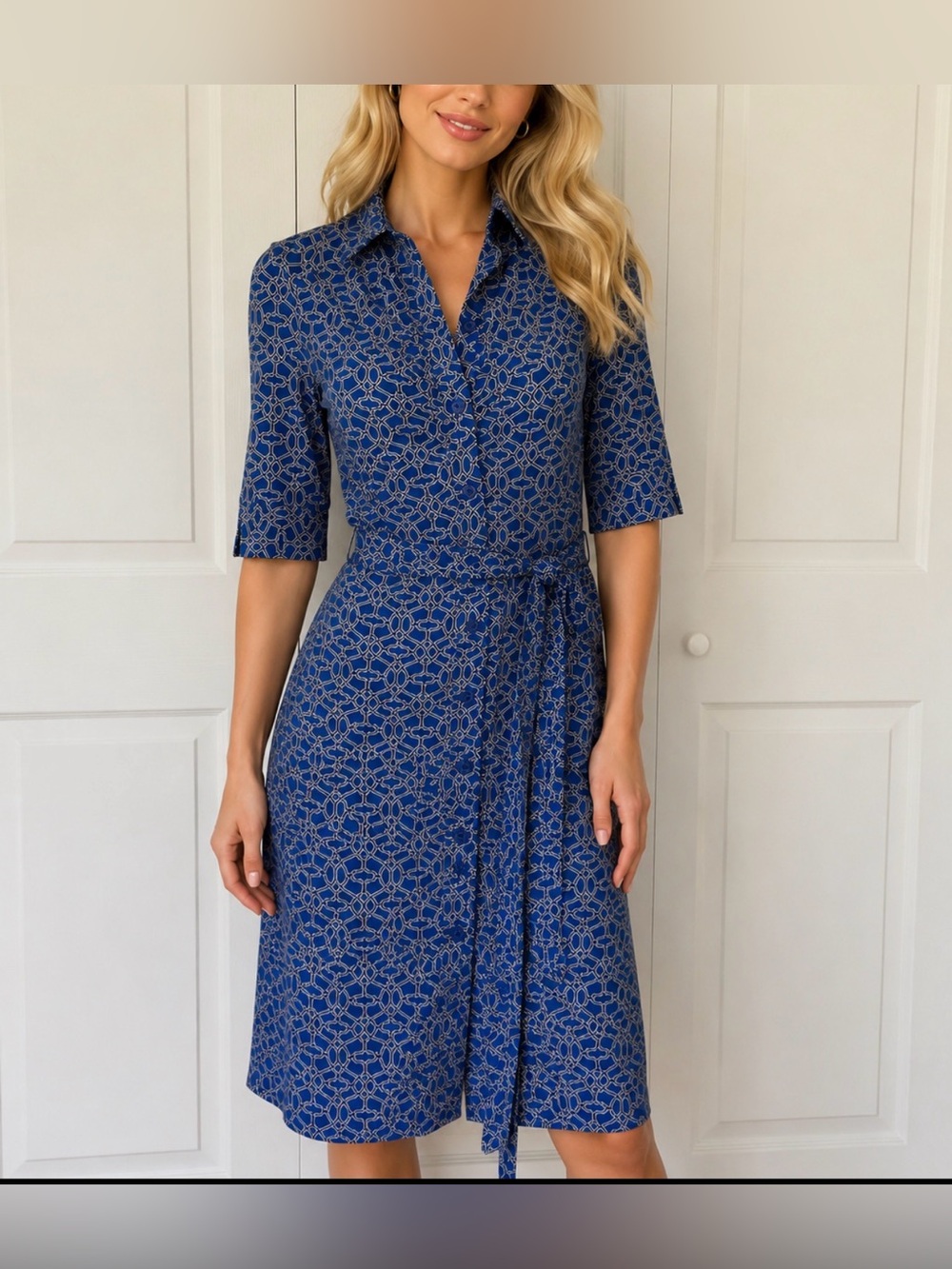 Laundry By Shelli Segal Blue Floral Midi Shirt Dress